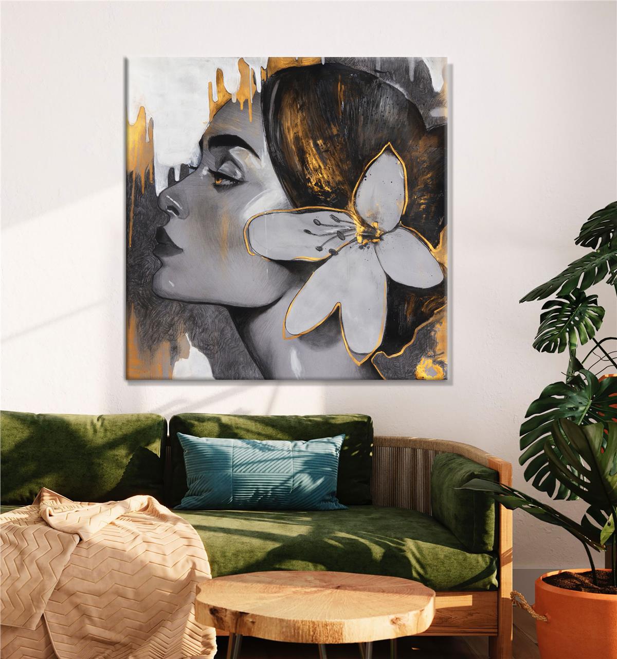 Kelebek Tokalı Kadın Kanvas Baskı Tablo