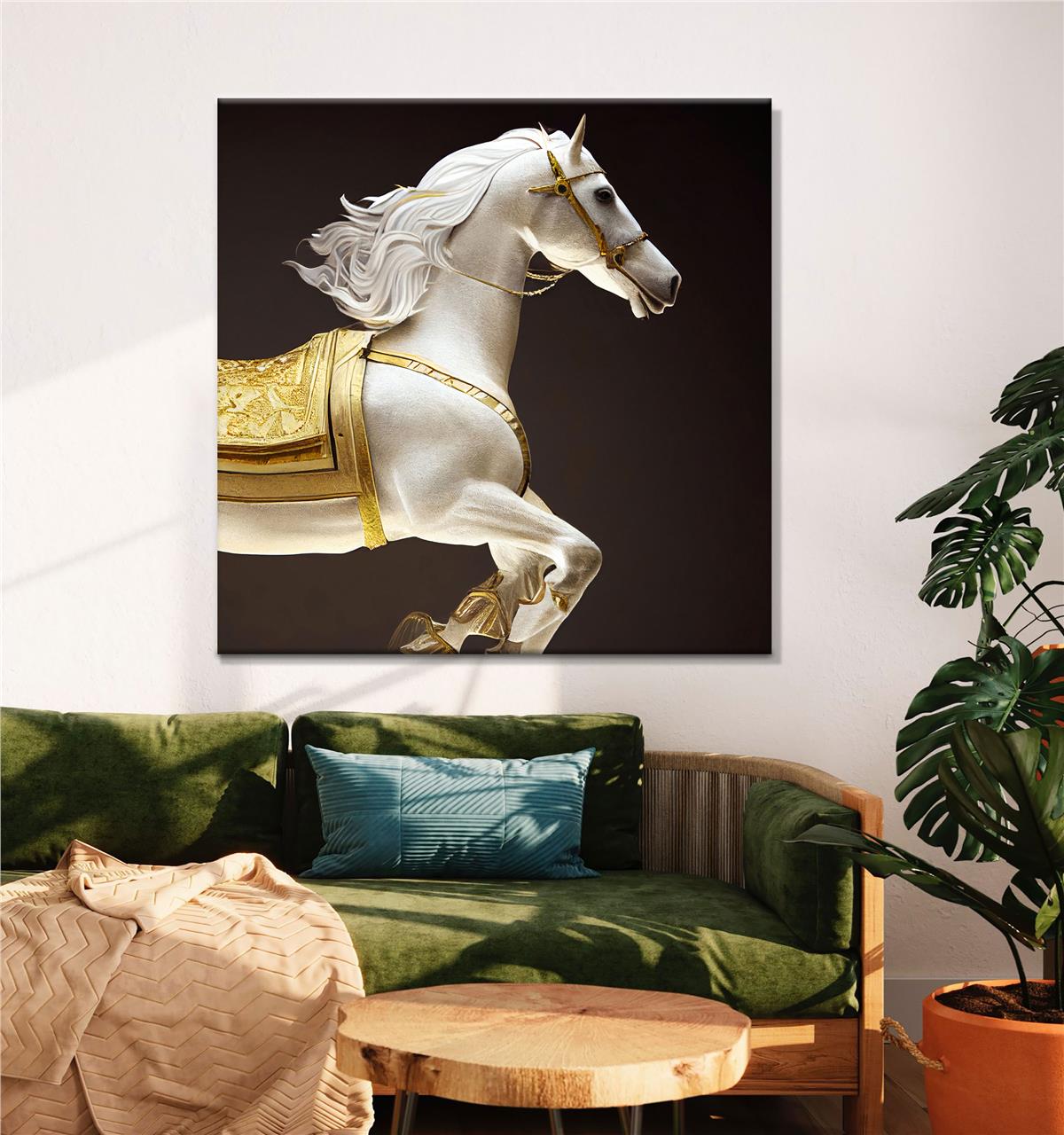 Beyaz Soylu At Kanvas Baskı Tablo