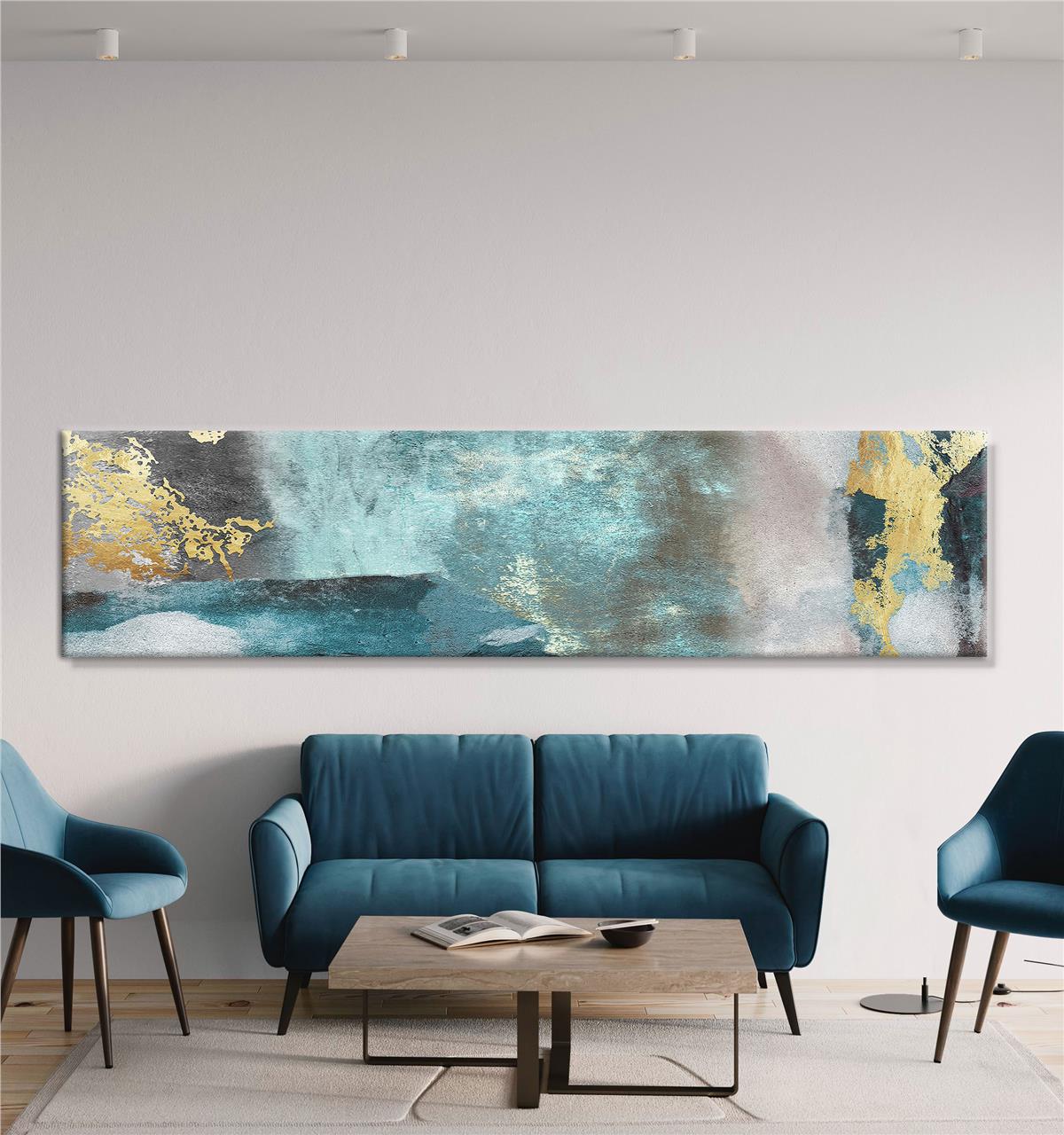 Altın-Turkuaz-Gri Soyut Kanvas Baskı Tablo