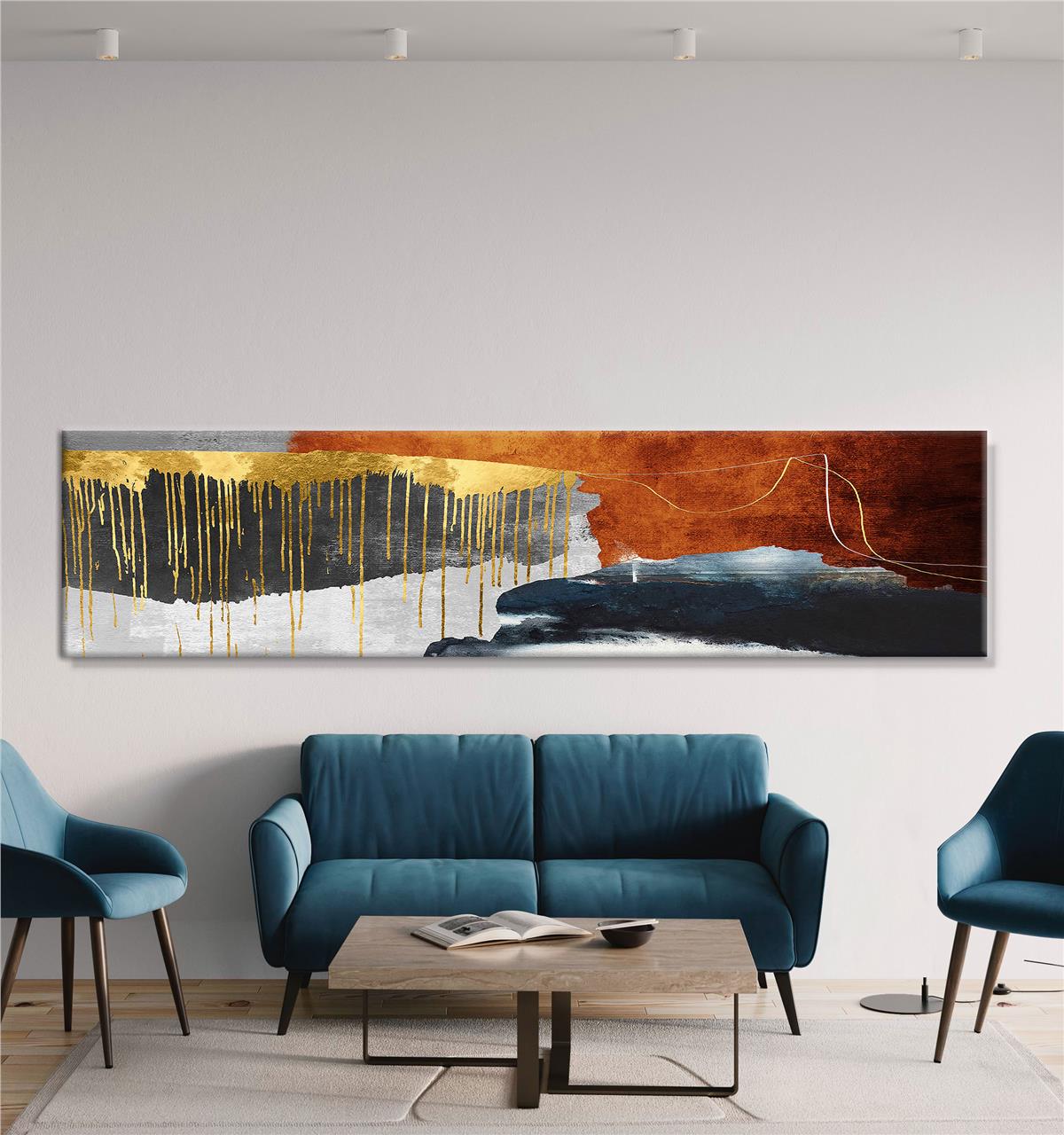 Gri-Altın-Siyah-Mavi-Turuncu Soyut Kanvas Baskı Tablo