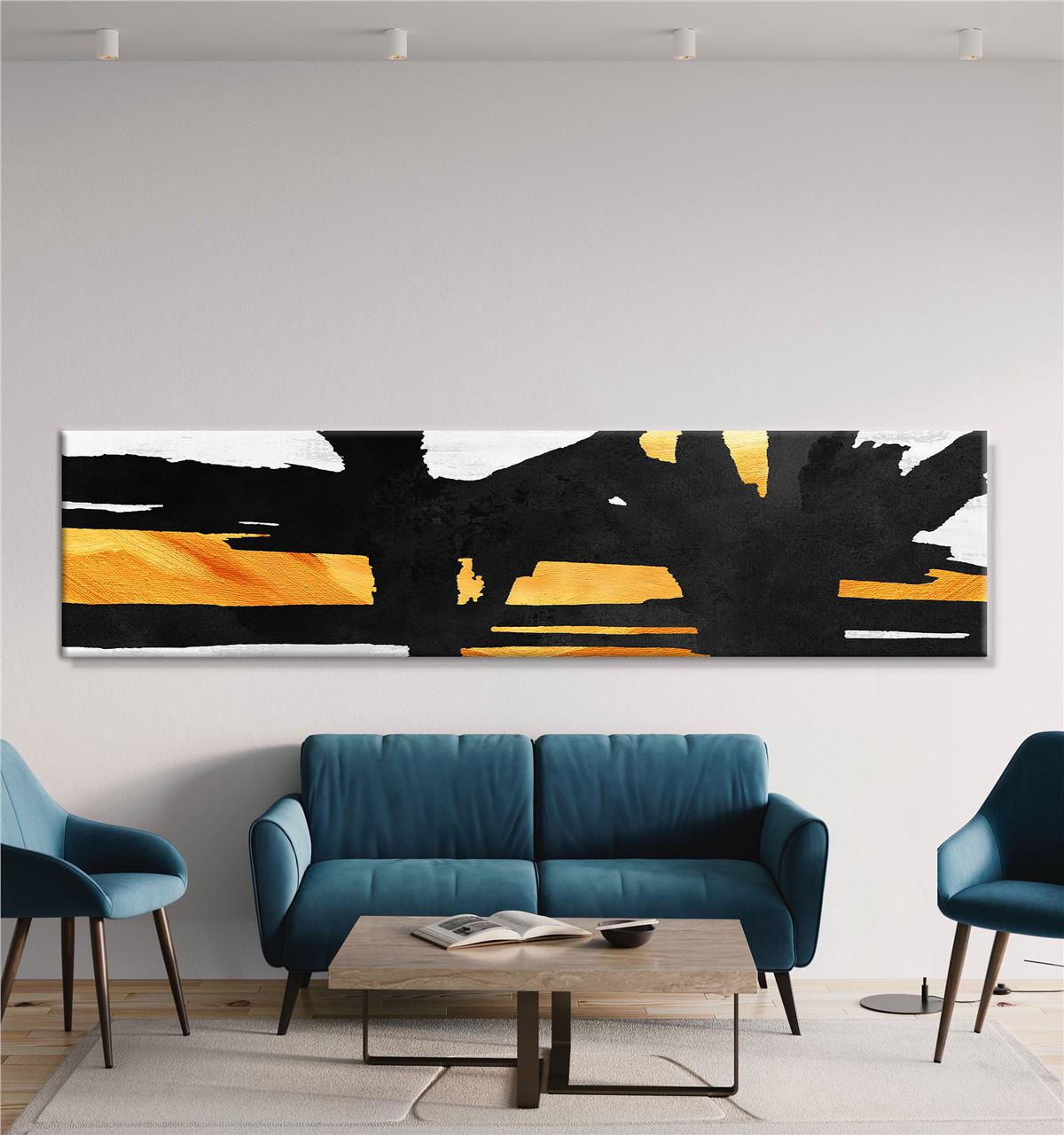 Turuncu Beyaz Arka Plan Siyah Çizgiler Soyut Kanvas Baskı Tablo